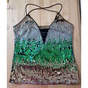 BEBE Multicolor Sequin Cross Spagetty starp tank top Size 6